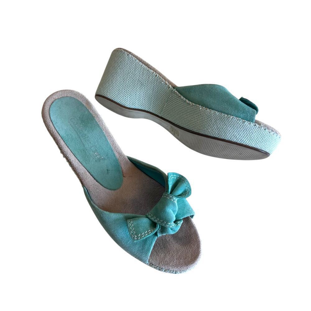 Y2K Suede Leather wedges sandals with bow Coldwater Creek platform sandals  sz 7